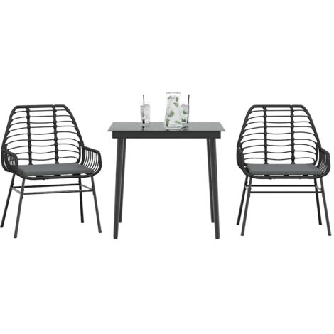 Ensemble à manger de jardin et coussins 3 pcs-Salon de jardin-Ensemble repas d'extérieur noir rotin verre 939859 (1/5)