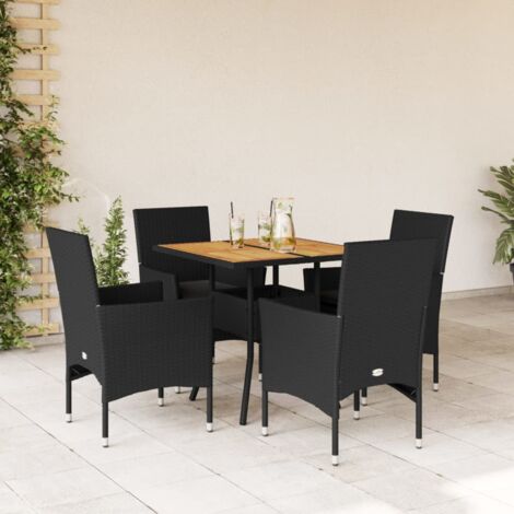 Ensemble à manger de jardin et coussins 5 pcs-Salon de jardin-Ensemble repas d'extérieur noir rotin acacia 600819 (1/5)