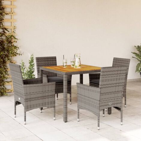 Ensemble à manger de jardin et coussins 5 pcs-Salon de jardin-Ensemble repas d'extérieur gris rotin acacia 670490 (1/5)