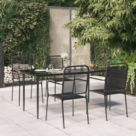 Ensemble à manger de jardin 5 pcs-Salon de jardin-Ensemble repas d'extérieur Noir Corde de coton et acier 753028 (1/5)