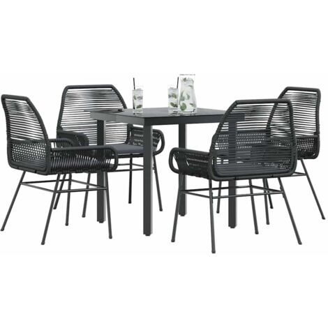Ensemble à manger de jardin et coussins 5 pcs-Salon de jardin-Ensemble repas d'extérieur noir rotin verre 120670 (1/5)