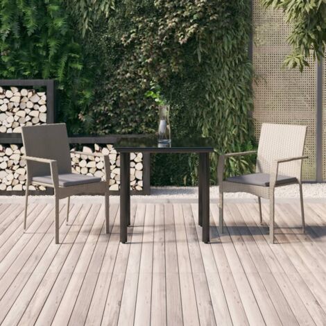 Ensemble à manger jardin 3pcs avec coussins-Salon de jardin-Ensemble repas d'extérieur noir et gris 398197 (1/5)