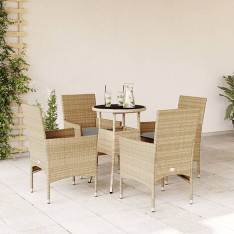 Ensemble à manger de jardin et coussins 5 pcs-Salon de jardin-Ensemble repas d'extérieur beige rotin verre 283256 (1/5)