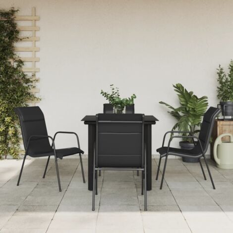 Ensemble à manger de jardin 5 pcs-Salon de jardin-Ensemble repas d'extérieur noir textilène et acier 567317 (1/5)