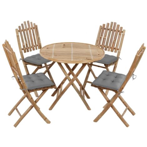 Ensemble à manger de jardin pliable 5 pcs-Salon de jardin-Ensemble repas d'extérieur avec coussins Bambou 903595 (1/5)