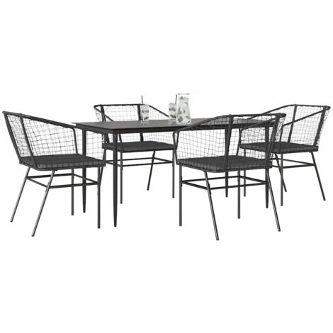 Ensemble à manger de jardin et coussins 5 pcs-Salon de jardin-Ensemble repas d'extérieur noir rotin verre 190884 (1/5)
