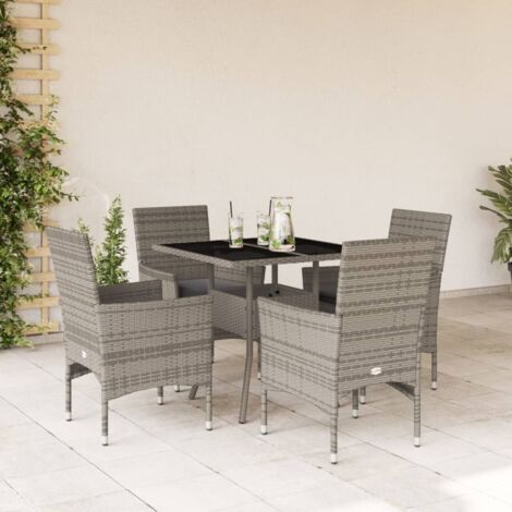 Ensemble à manger de jardin et coussins 5 pcs-Salon de jardin-Ensemble repas d'extérieur gris rotin verre 252009 (1/5)