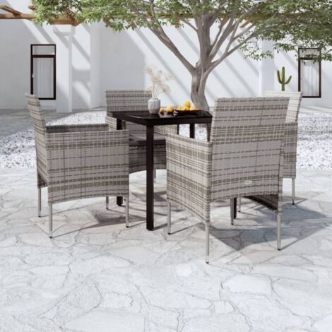 Ensemble à manger de jardin et coussins 5 pcs-Salon de jardin-Ensemble repas d'extérieur Gris/noir 648005 (1/5)