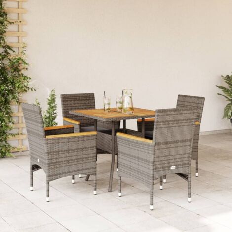 Ensemble à manger de jardin et coussins 5 pcs-Salon de jardin-Ensemble repas d'extérieur gris rotin acacia 750295 (1/5)