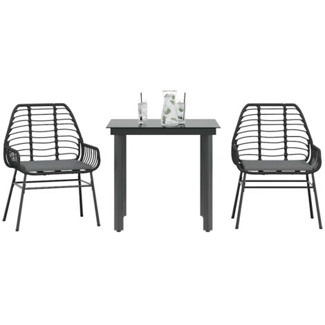 Ensemble à manger de jardin et coussins 3 pcs-Salon de jardin-Ensemble repas d'extérieur noir rotin verre 643410 (1/5)