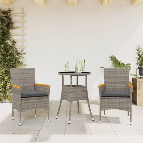 Ensemble à manger de jardin et coussins 3 pcs-Salon de jardin-Ensemble repas d'extérieur gris rotin verre 205885 (1/5)