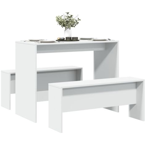 Ensemble table à manger et bancs 3pcs-Table de Salle à Manger-Ensemble dîner blanc bois d'ingénierie 784489 (1/5)