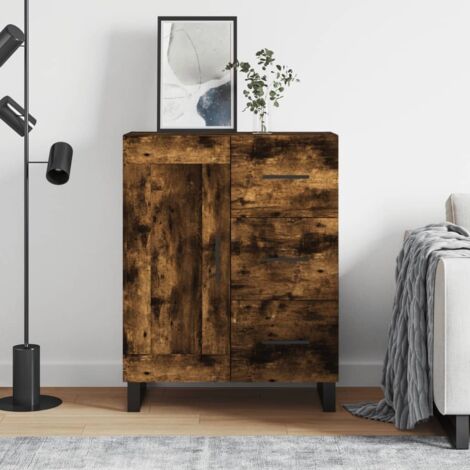 Buffet-Meuble de rangement chêne fumé 69,5x34x90 cm bois d'ingénierie 210151 (1/5)