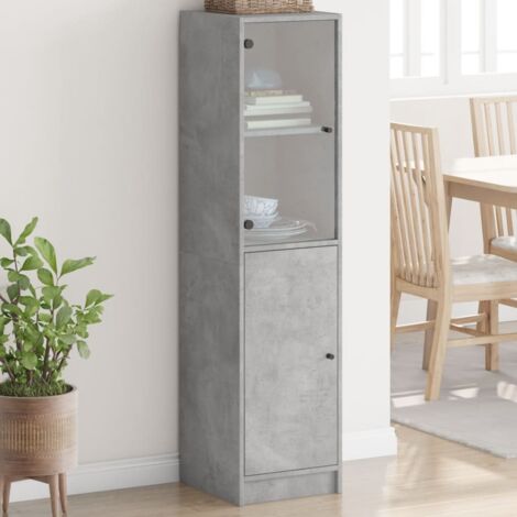 Buffet avec porte en verre-Meuble de rangement gris béton 35x37x142 cm 160995 (1/5)