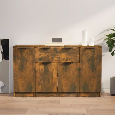 Buffets 3 pcs-Lot de 3 Meuble de rangement Chêne fumé Bois d'ingénierie 588294 (1/5)