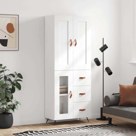 Buffet haut-Armoire de rangement Blanc 69,5x34x180 cm Bois d'ingénierie 450896 (1/5)