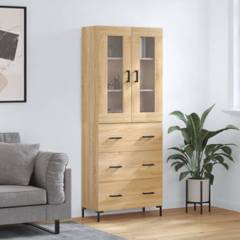 Buffet haut-Armoire de rangement Chêne sonoma 69,5x34x180 cm Bois d'ingénierie 608261 (1/5)