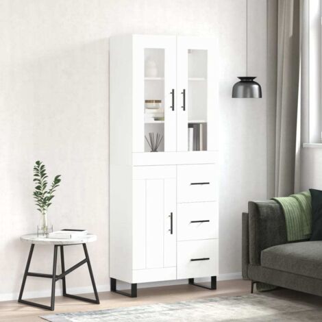 Buffet haut-Armoire de rangement Blanc 69,5x34x180 cm Bois d'ingénierie 833898 (1/5)