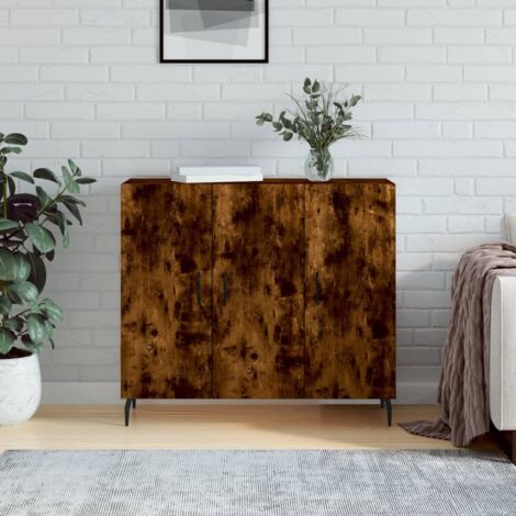 Buffet-Meuble de rangement chêne fumé 90x34x80 cm bois d'ingénierie 357872 (1/5)