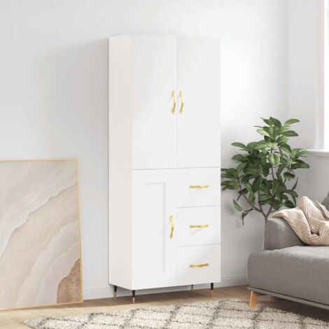 Buffet haut-Armoire de rangement Blanc 69,5x34x180 cm Bois d'ingénierie 520027 (1/5)