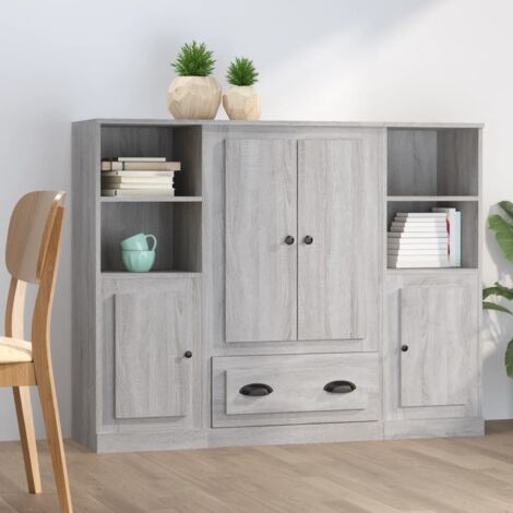 Buffets 3 pcs-Lot de 3 Meuble de rangement sonoma gris bois d'ingénierie 605042 (1/5)