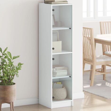 Buffet avec portes en verre-Meuble de rangement blanc 35x37x142 cm 700970 (1/5)