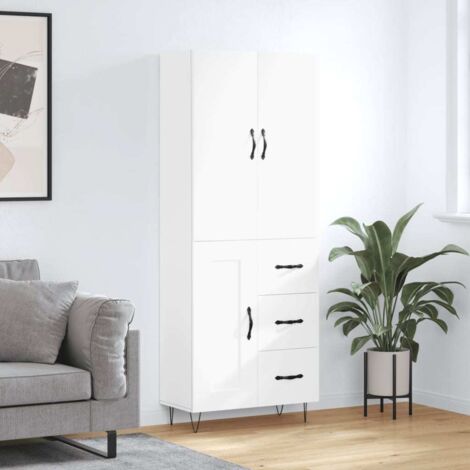Buffet haut-Armoire de rangement Blanc 69,5x34x180 cm Bois d'ingénierie 796423 (1/5)