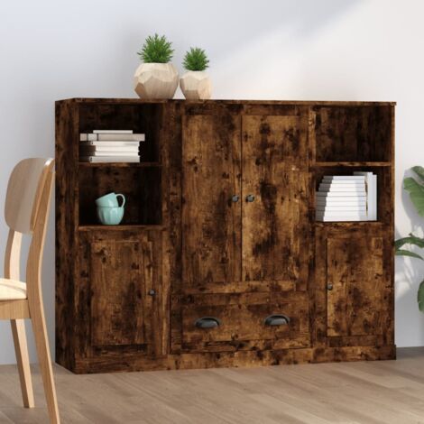 Buffets 3 pcs-Lot de 3 Meuble de rangement chêne fumé bois d'ingénierie 935608 (1/5)