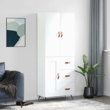 Buffet haut-Armoire de rangement Blanc 69,5x34x180 cm Bois d'ingénierie 577962 (1/5)