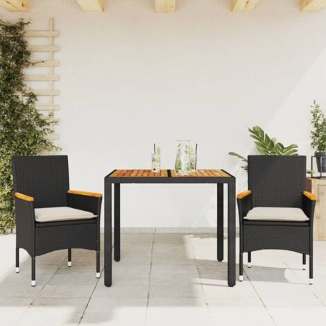 Ensemble à manger de jardin et coussins 3 pcs-Salon de jardin-Ensemble repas d'extérieur noir rotin acacia 709833 (1/5)