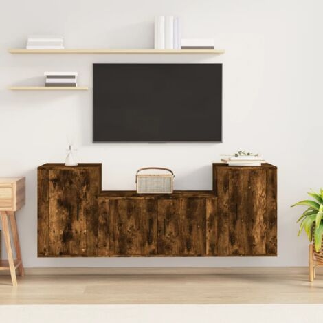 Ensemble de meubles TV 3 pcs-Banc TV-Meuble Télé Chêne fumé Bois d'ingénierie 791244 (1/5)