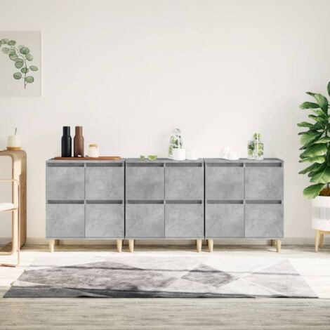 Buffets 3 pcs-Lot de 3 Meuble de rangement gris béton 60x35x70 cm bois d'ingénierie 504307 (1/5)