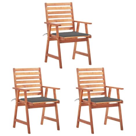 Chaises à manger d'extérieur lot de 3 et coussins-Chaise de jardin Acacia massif 264136 (1/5)