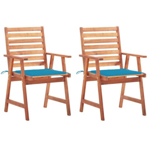 Chaises à manger d'extérieur lot de 2 et coussins-Chaise de jardin Acacia massif 465638 (1/5)