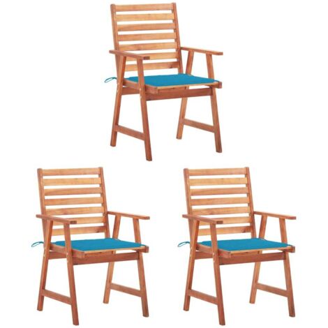 Chaises à manger d'extérieur lot de 3 et coussins-Chaise de jardin Acacia massif 548804 (1/5)
