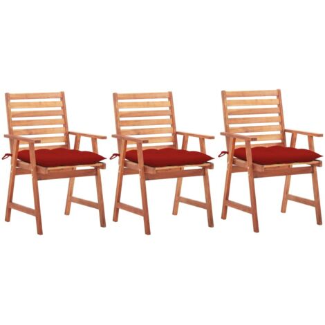 Chaises à manger d'extérieur lot de 3 et coussins-Chaise de jardin Acacia massif 739045 (1/5)