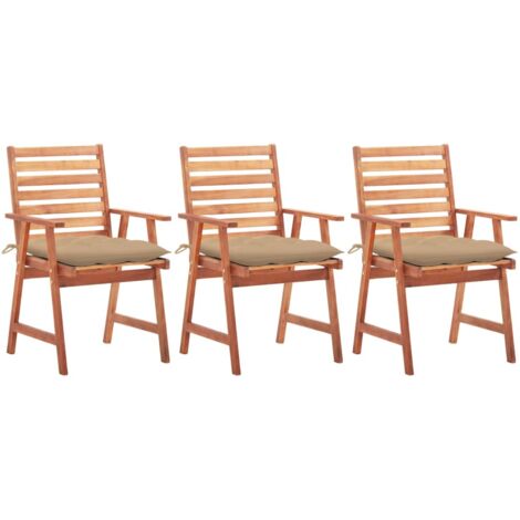 Chaises à manger d'extérieur lot de 3 et coussins-Chaise de jardin Acacia massif 570369 (1/5)