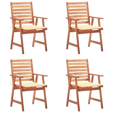 Chaises à manger d'extérieur lot de 4 et coussins-Chaise de jardin Acacia massif 590302 (1/5)