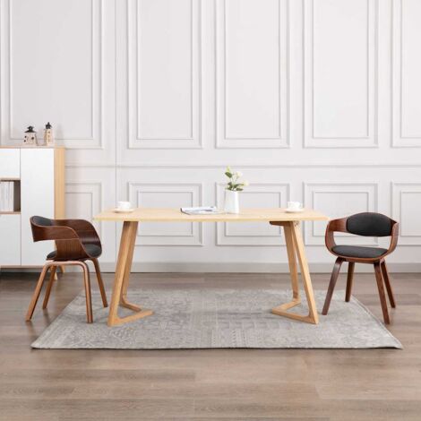 Chaises à manger lot de 2-Chaises de Salle à Manger-Chaise de cuisine bois courbé et tissu gris 943113 (1/5)