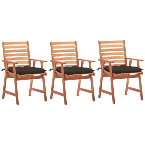Chaises à manger d'extérieur lot de 3 et coussins-Chaise de jardin Acacia massif 895039 (1/5)