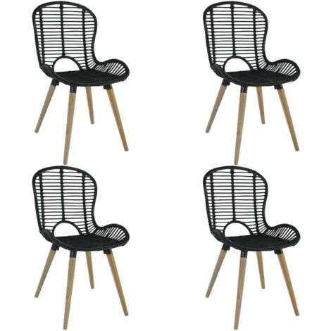 Chaises à manger lot de 4-Chaises de Salle à Manger-Chaise de cuisine noir rotin naturel 150357 (1/5)