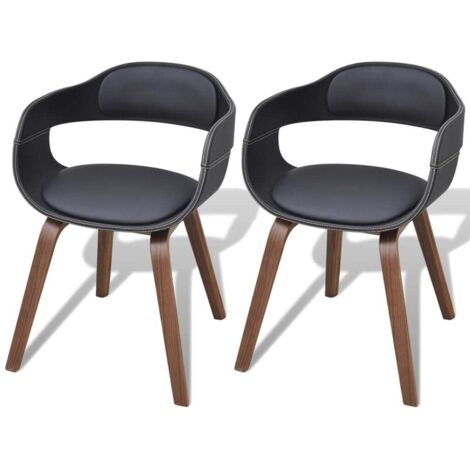 Chaises à manger lot de 2-Chaises de Salle à Manger-Chaise de cuisine noir bois courbé et similicuir 981538 (1/5)