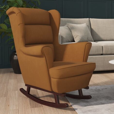 Fauteuil à bascule pieds en bois massif d'hévéa-Fauteuil de Relaxation Marron Velours 661650 (1/5)