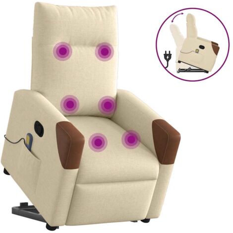 Fauteuil inclinable de massage-Chaise de relaxation-Fauteuil Relax Crème Tissu 737026 (1/5)