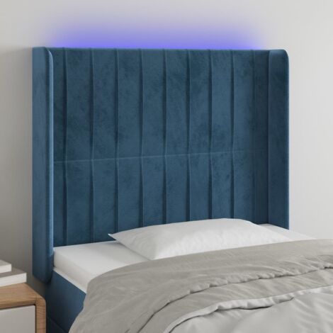 Tête de lit à LED-Panneau de lit avec lumière LED Bleu foncé 103x16x118/128 cm Velours 130514 (1/5)