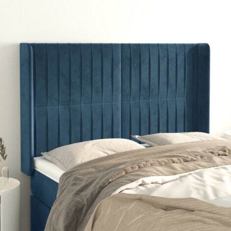 Tête de lit avec oreilles-Panneau de lit avec oreilles Bleu foncé 147x16x118/128 cm Velours 505041 (1/5)