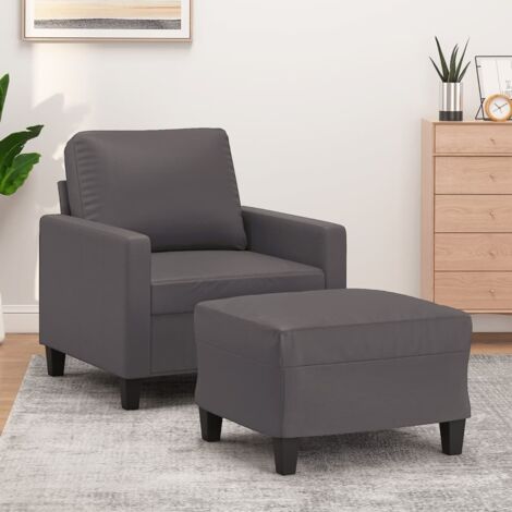 Fauteuil avec repose-pied-Chaise de relaxation-Fauteuil Relax Gris 60 cm Similicuir 951890 (1/5)