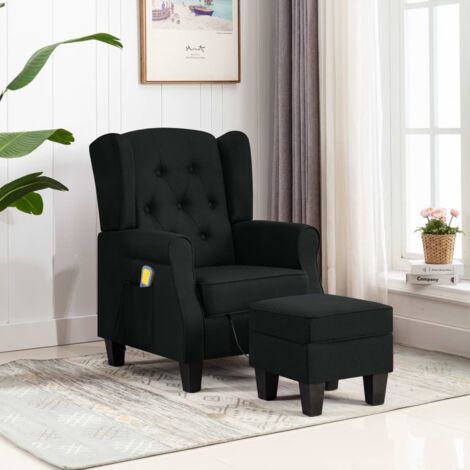 Fauteuil de massage avec repose-pied-Chaise de relaxation-Fauteuil Relax Noir Tissu 224789 (1/5)