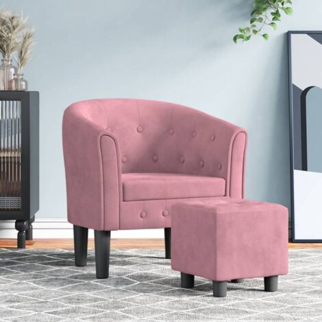 Fauteuil avec repose-pied-Chaise de relaxation-Fauteuil Relax rose velours 100215 (1/5)