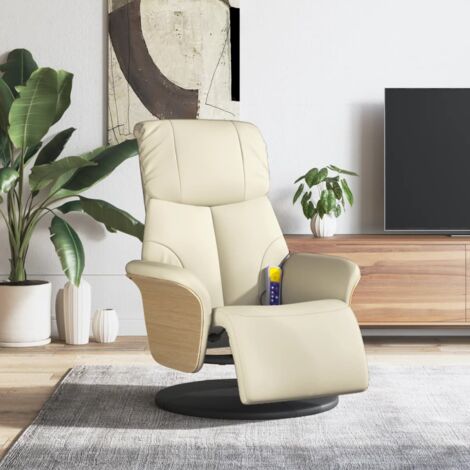 Fauteuil inclinable de massage et repose-pied -Chaise de relaxation-Fauteuil Relaxs crème similicuir 696665 (1/5)